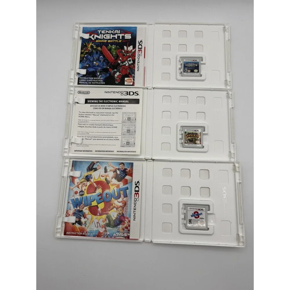Nintendo 3DS 3 Game Lot Tenkai Knights Code Name STEAM Wipeout 3 Complete CIB